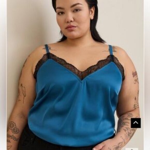 NWT Torrid Womens Satin Lace Trim Midnight Blue Cami Top Sz 5X Feminine - Picture 1 of 7